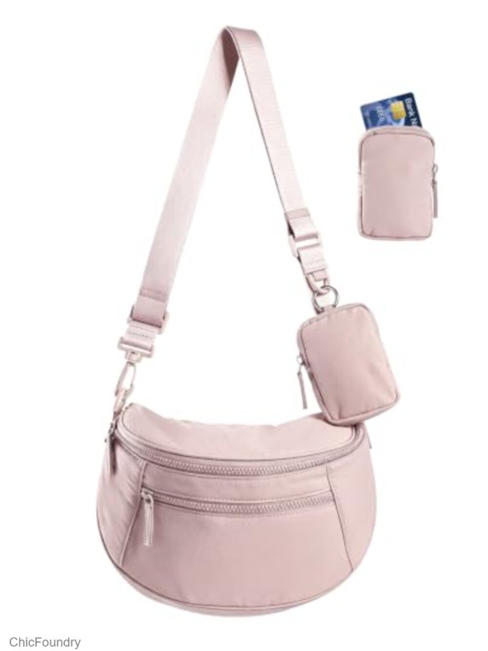 Quilted Nylon Crossbody Bum Bag with RFID Blocking Mini Pouch, Adjustable Strap